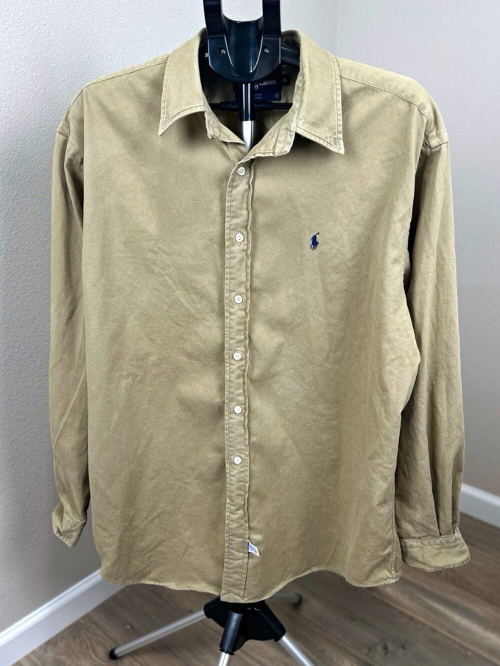 Vintage Ralph Lauren Men’s XL Khaki 100% Cotton Button Up Shirt Made in USA